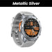 Metallic silver GPS smartwatch with built-in compass and altimeter for outdoor adventures