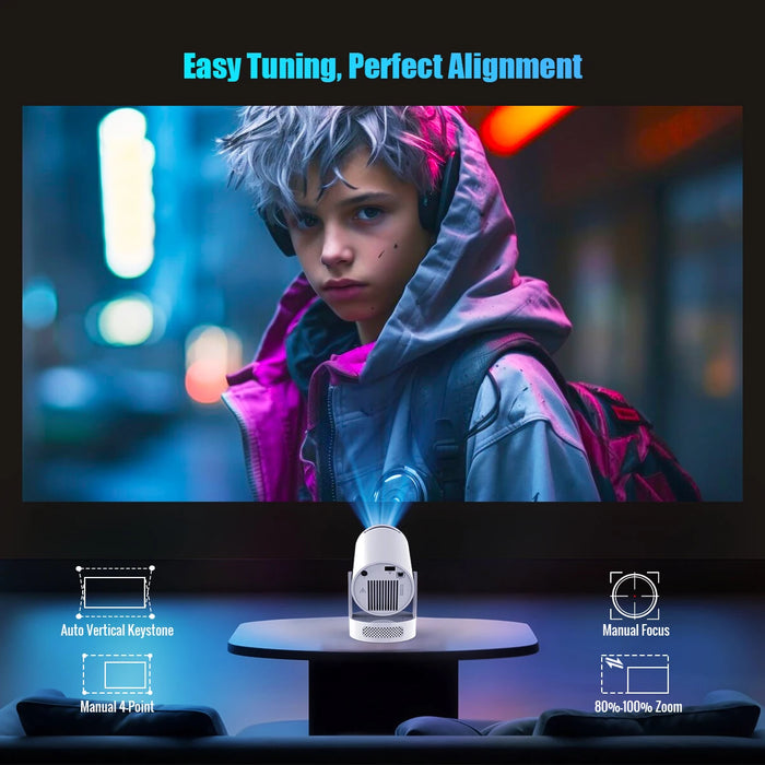 4K Portable Projector White with Carry Bag WiFi6 and Android 11