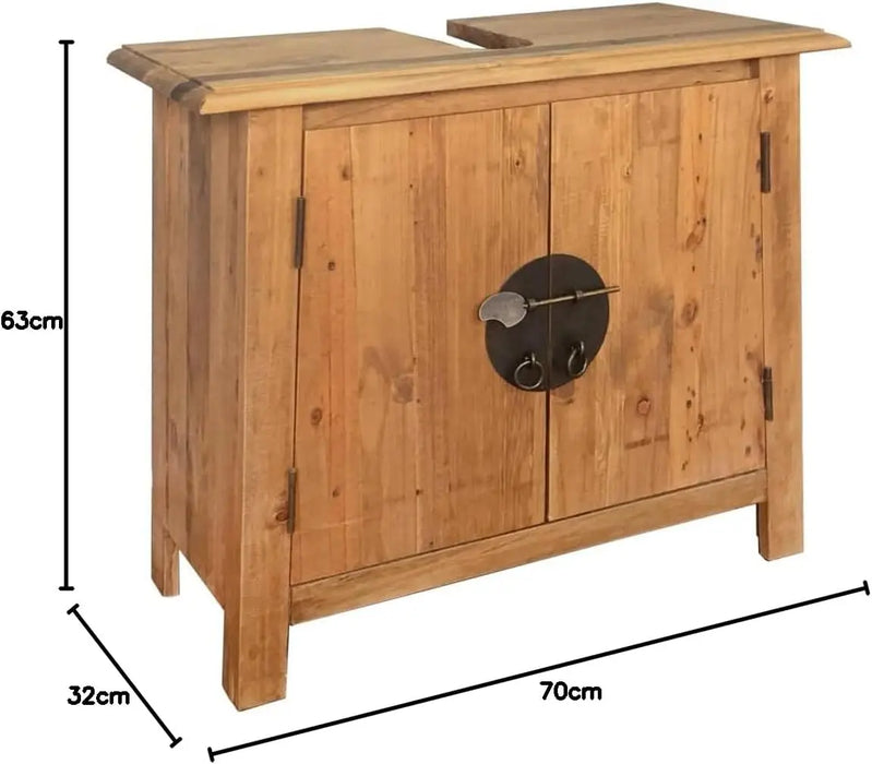 Solid Pinewood Bathroom Vanity Cabinet Rustic Retro Style, Large Storage, Plumbing Cover
