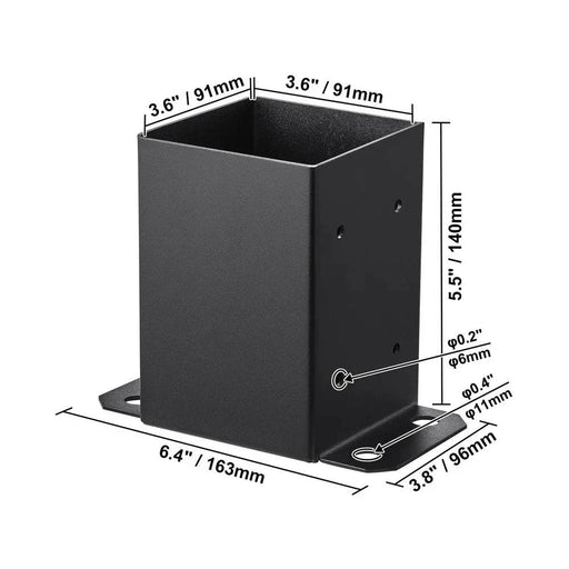 Matte black 2/4 pcs Post Base Brackets for 4x4 wood posts
Suitable for wood posts sized 10x10 cm with internal dimensions of 9x9 cm
Includes all necessary installation accessories for quick and straightforward setup
Carbon steel construction with full wrap structure for wobble prevention
Rust-resistant and sturdy brackets for long-lasting support

