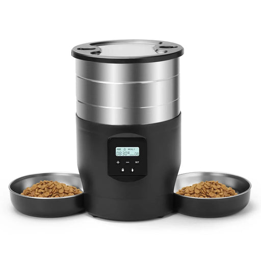 4L Smart Pet Feeder Automatic Dispenser for Cats and Dogs, Scheduled Feeding with Recording, Black, Suitable for Two Pets