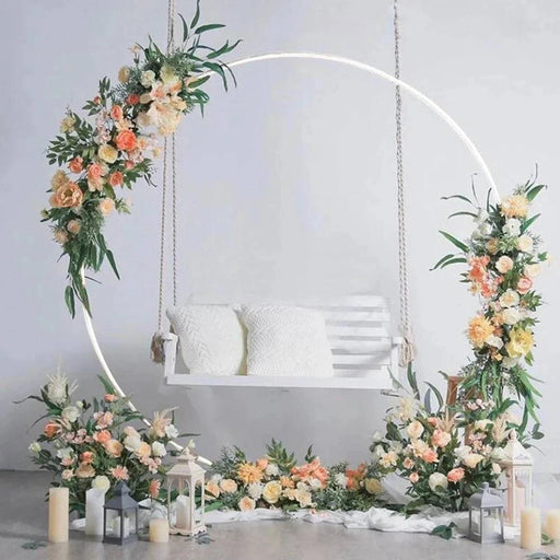  Large round metal arch backdrop stand painted in sleek white finish 