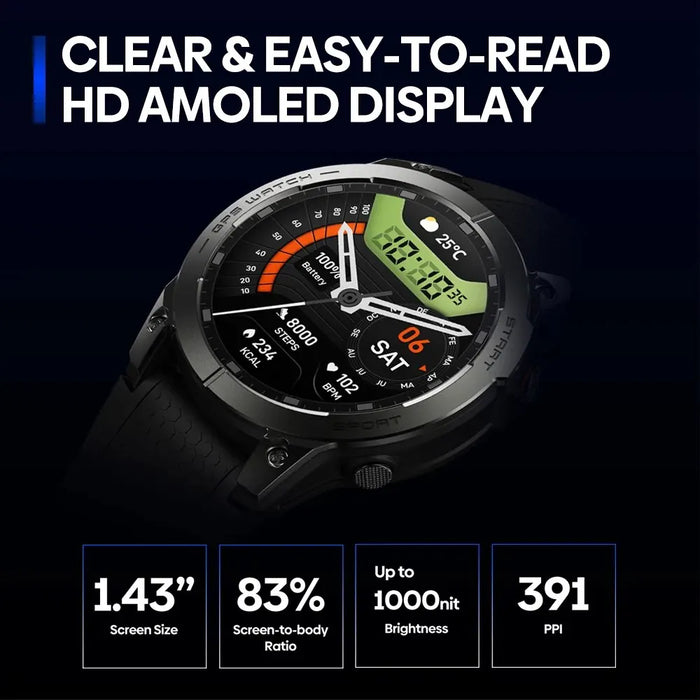 The Ember Black GPS Smartwatch showing a notification on its touchscreen