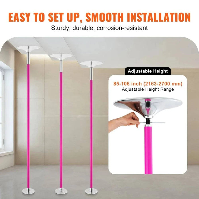 Professional portable removable stainless steel dancing pole for fitness in pink