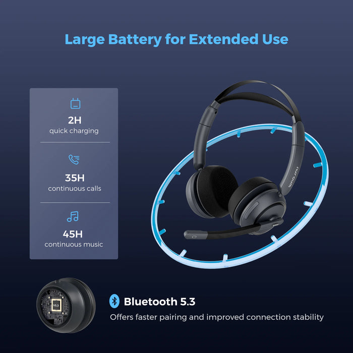 Wireless Headset with AI Noise Cancelling and Charging Stand