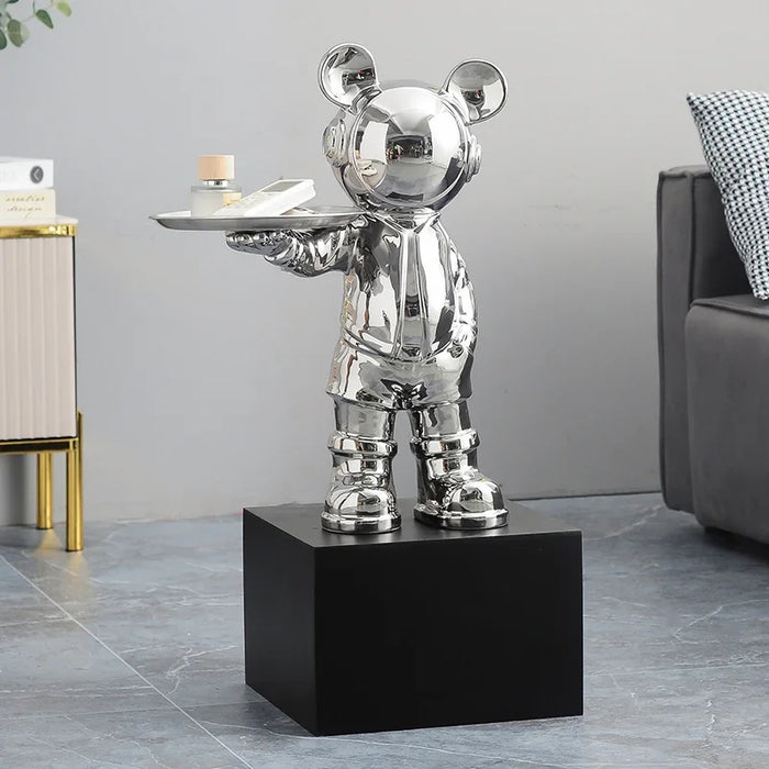 Large Astronaut Statue with Tray Luxury Electroplated Ceramic Home Decor, 53cm
