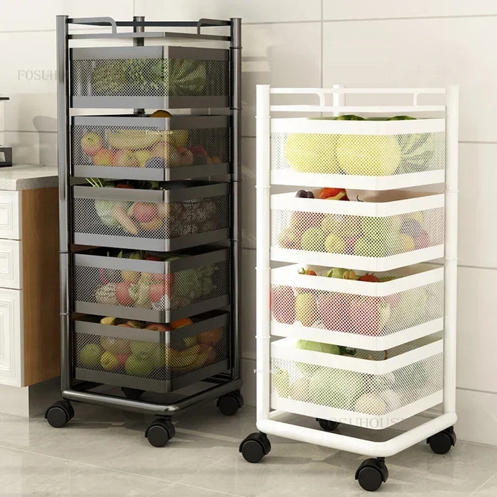 Multi-Layer Rotating Storage Cart – Portable Metal Kitchen Organizer B 5 layers-Black