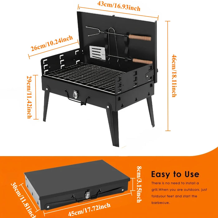 1 Set Portable Folding Charcoal BBQ Grill with Accessories