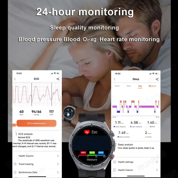 Smart Health Watch with Air Pump & AMOLED Display Black