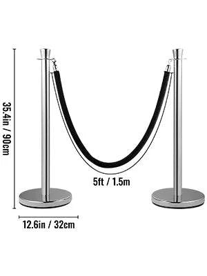 Two black stanchion posts with velvet ropes and plastic base