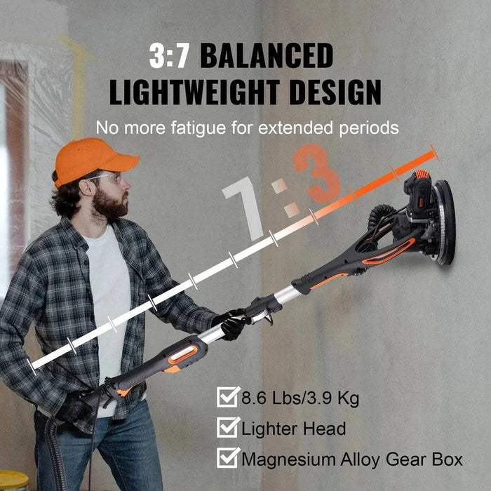 850W Electric Drywall Sander with Adjustable Variable Speed and Self-Suction Handle - FLUXA