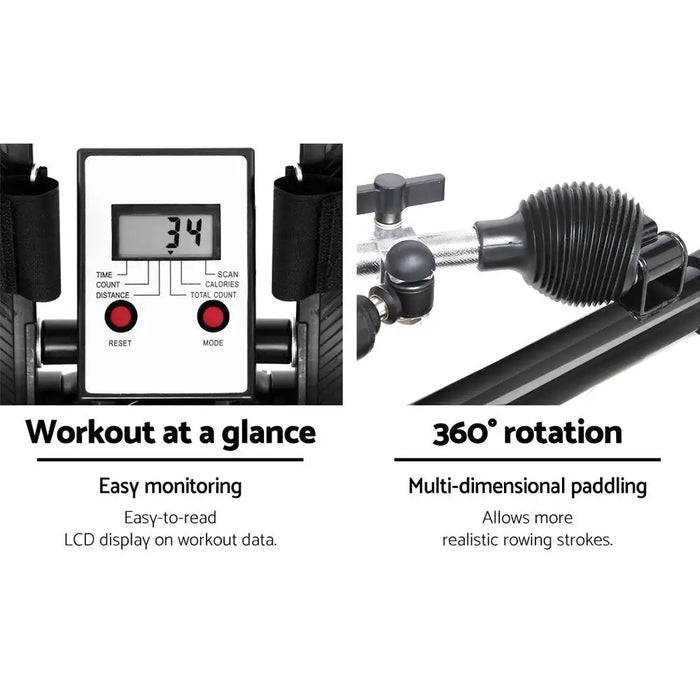 Durable steel frame hydraulic rower for muscle toning and endurance training