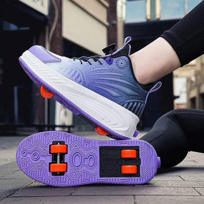 Kids Roller Skate Shoes with Retractable Wheels and Four-Wheel Walking Skates in Purple - Size 38 - Fun and Stylish Footwear for Active Kids