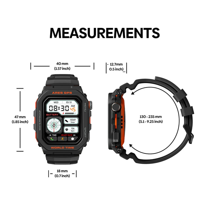 GPS smartwatch in lava black with Bluetooth calls, Alexa, heart rate, and SpO₂ tracking features