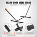 Sturdy T-shaped steel stand with handcrafted ropes for strength and durability
