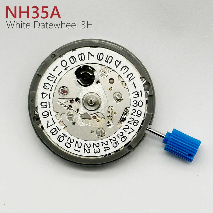 Japan Genuine NH35 Automatic Mechanical Movement High Accuracy 24 Jewels Mod Watch Replacement NH35A Date at 3:00 - A close-up image of the Japan Genuine NH35 automatic mechanical movement watch, showcasing its high accuracy and 24 jewels, with a date window at 3:00