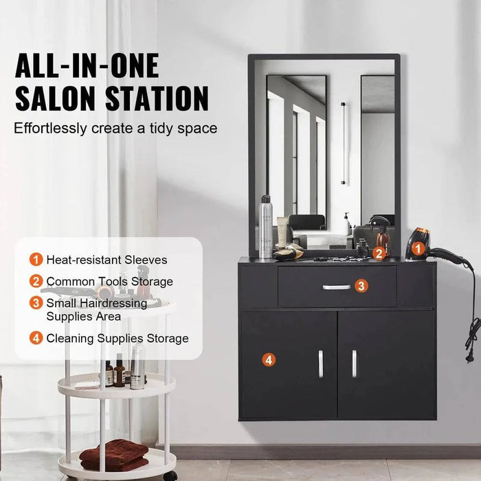 Spacious All-in-One Barber Station with Drawer and Double-Door Cabinet
