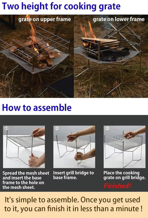 Foldable fire pit with mesh structure for efficient and clean burning