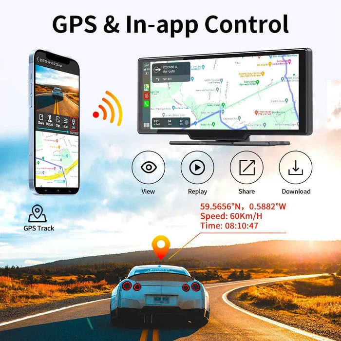 High-resolution 26 cm 4K Dash Cam with ADAS, Wireless CarPlay, Android Auto, GPS, and 5G WiFi (ADAS AUX 128gb)