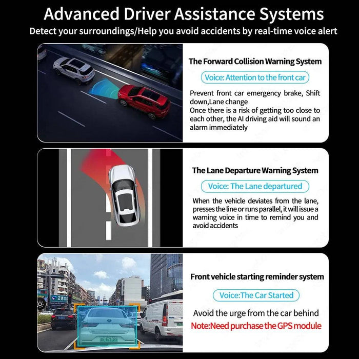 26 cm 4K Dash Cam with ADAS, Wireless CarPlay, Android Auto, GPS, 5G WiFi (ADAS NO GPS) capturing clear footage for safety and convenience