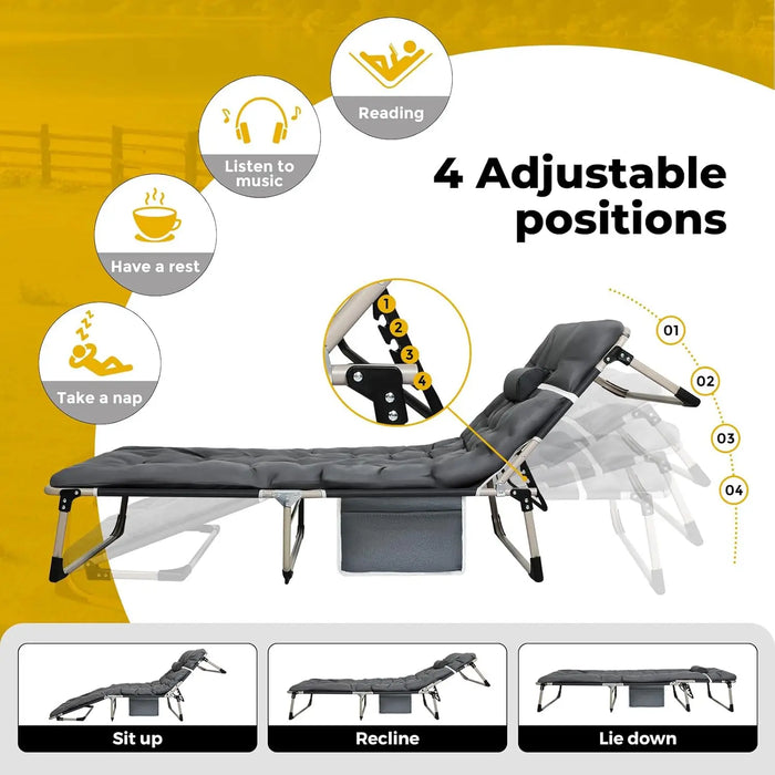 Adjustable Folding Camping Cot with Mat Comfortable, Durable Outdoor Lounger