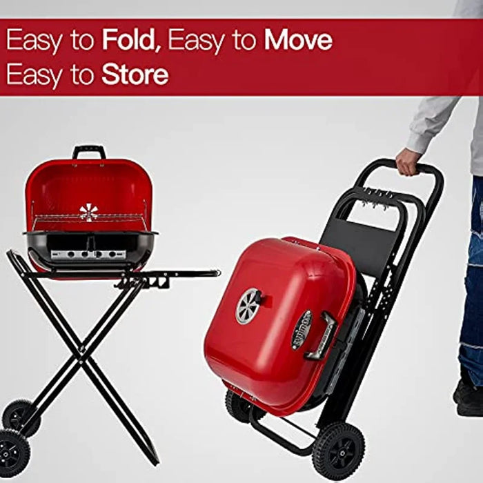 Outdoor Folding BBQ Grill with Adjustable Height & Rack Red