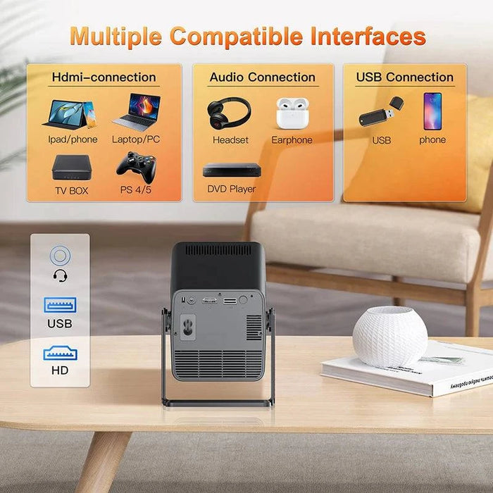 Black 500 ANSI 4K Android 13 Mini Projector with high-resolution display