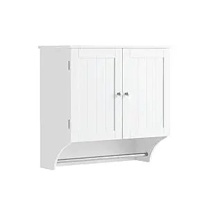 Bathroom Storage Cupboard with Adjustable Shelves & Stainless Steel Towel Rail Wall Mount