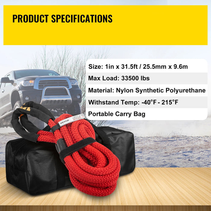 Red heavy duty nylon double braided kinetic recovery tow rope