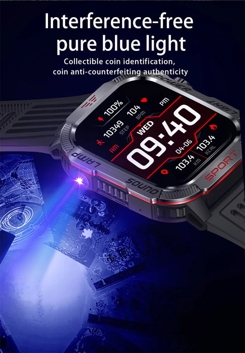 Outdoor Sports Smartwatch with Compass, Flashlight & Bluetooth Call – Black Silicone