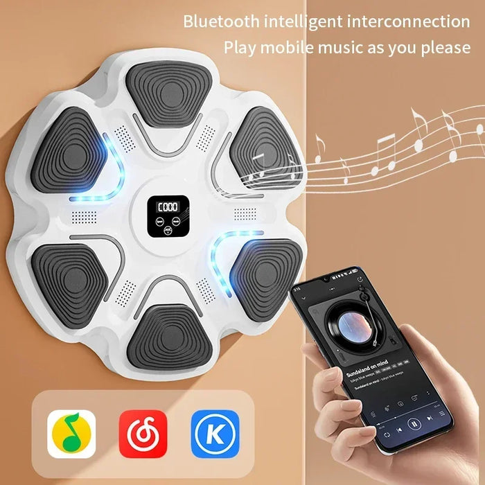 Grey smart boxing trainer with music feature for home fitness workouts