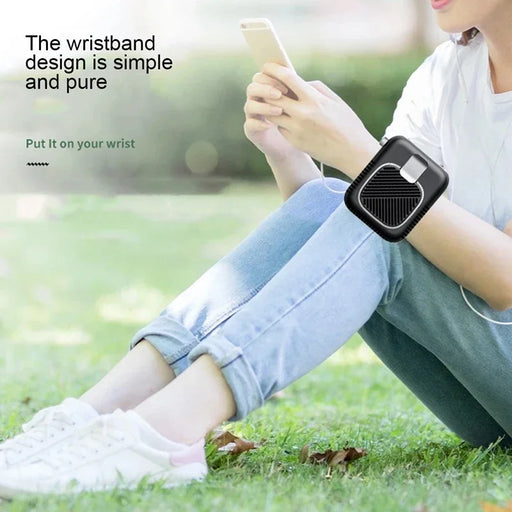 Black portable fan with multi-wear design and 10000mAh battery capacity