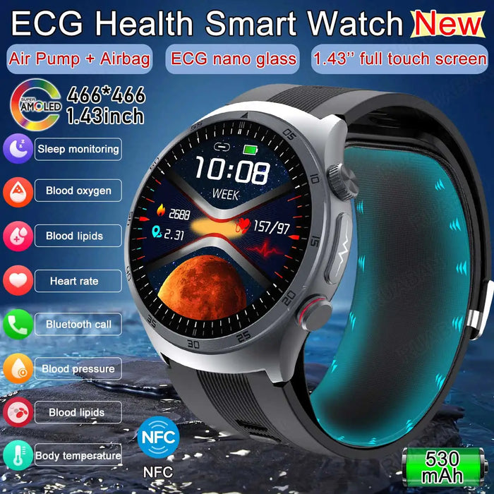Smart Health Watch with Air Pump & AMOLED Display Black