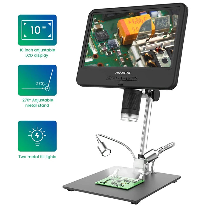10.1" LCD Digital Microscope with 260X Zoom & LED Lights