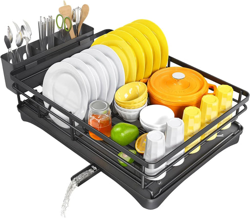 Large Dish Drying Rack with Drainboard, Rustproof, Utensil Holder Included