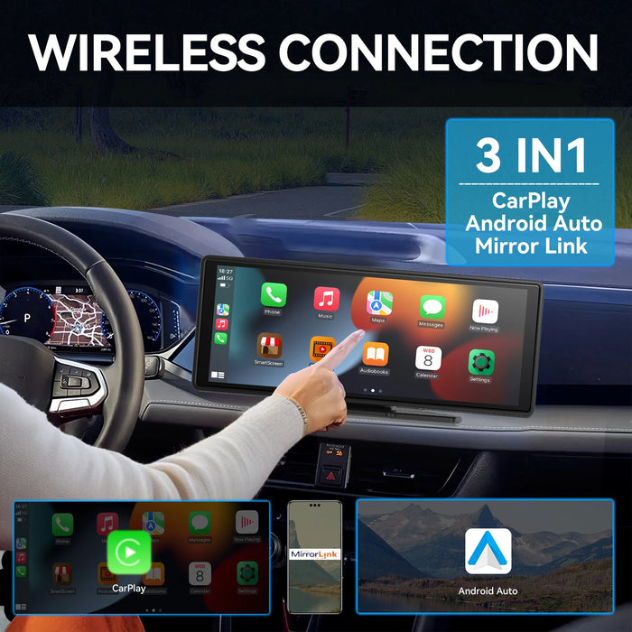 10" CarPlay Display with 1080p Dash Cam & Rear View TF Support
