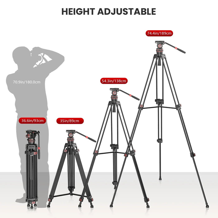 Sturdy 74" Tripod Stand for DSLR, Camcorder, and Phones