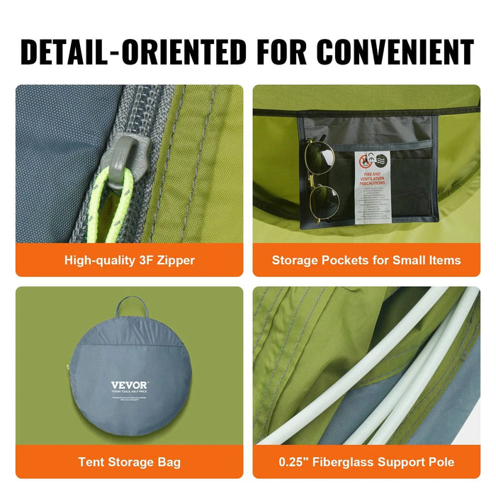 4-person pop up camping tent with door and window, easy setup, waterproof