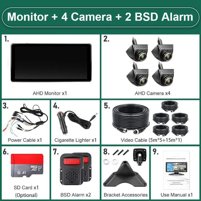 10.36" 4-Channel Split Screen Monitor with Blind Spot Detection