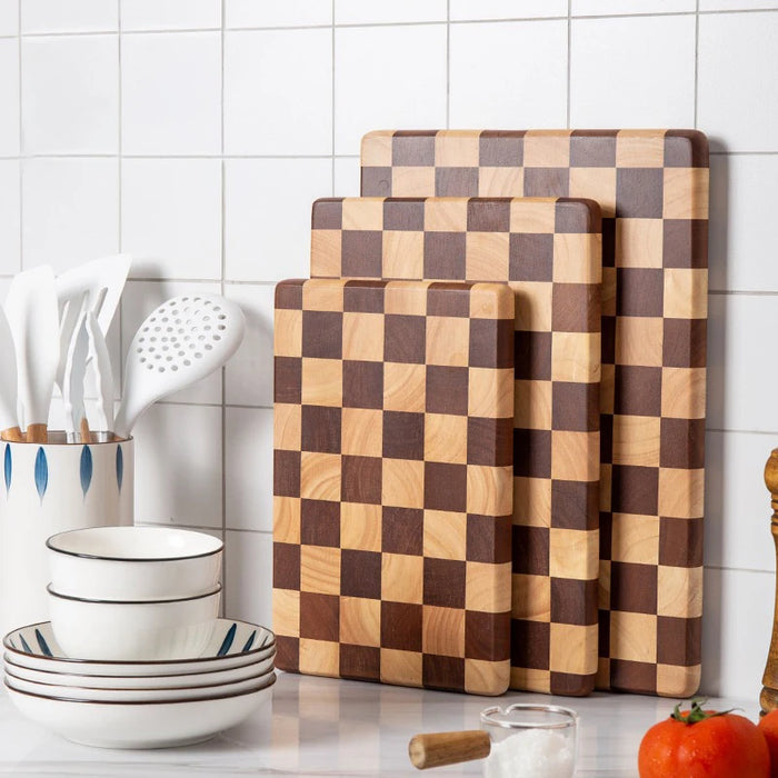 Durable solid wood chopping board with mosaic checkerboard design