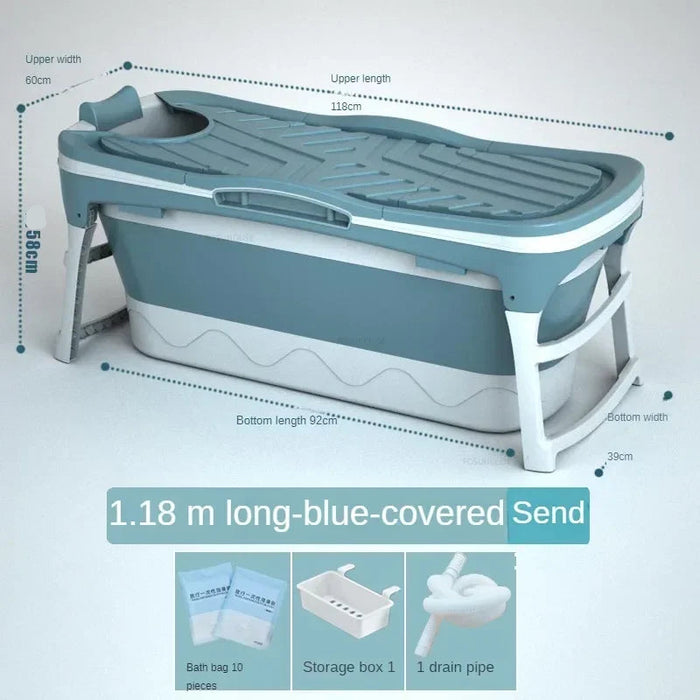 Portable 1.18m Plastic Bath Tub for Adults – Indoor/Outdoor Use  1.18m blue-lid