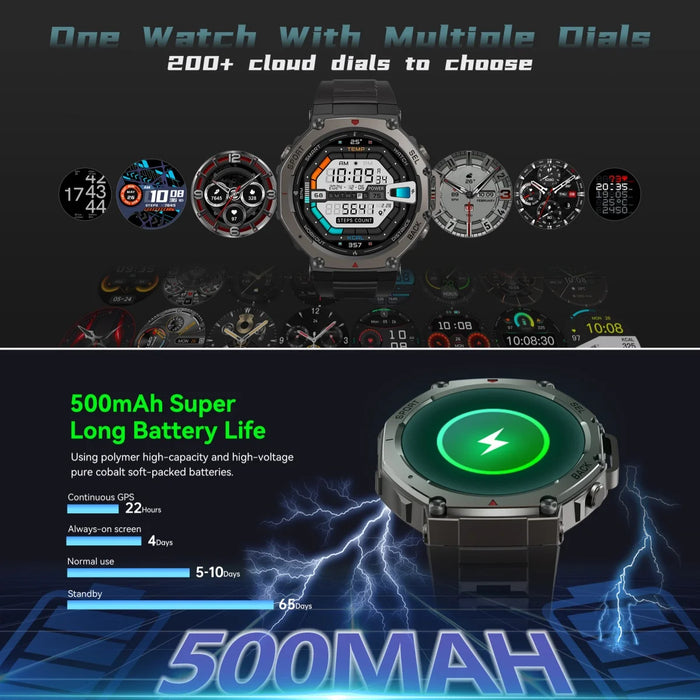 5ATM Waterproof T-Rex 3 Smartwatch with GPS & Compass