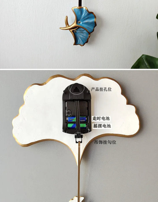 Minimalist Resin Wall Clock – Elegant Ginkgo Leaf Decor