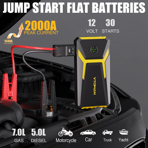 Car Jump Starter Power Bank 2000A Auto Battery Booster for Emergency Charging