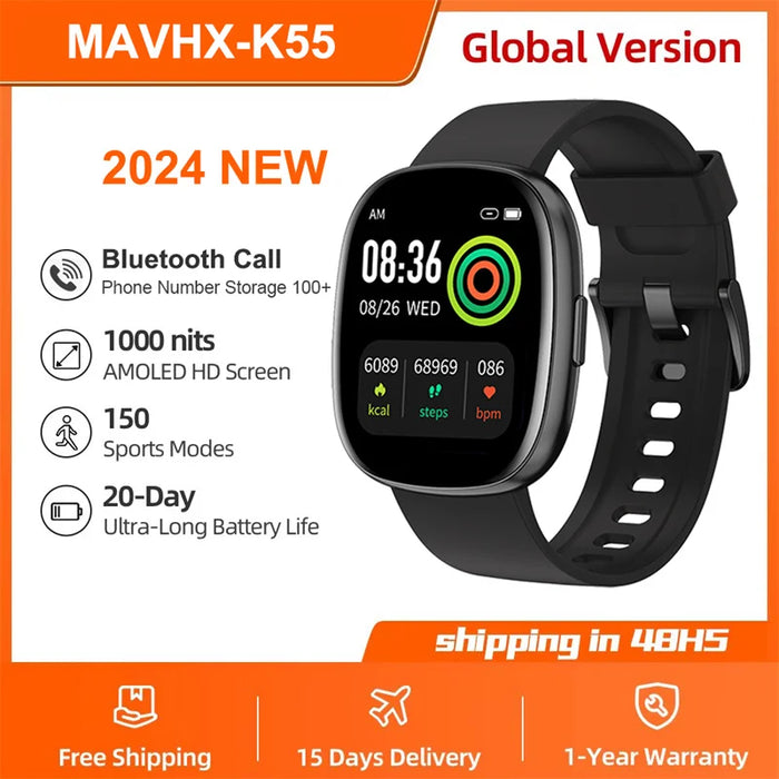 1.83" AMOLED Touchscreen Smartwatch with Heart Rate Monitor Black