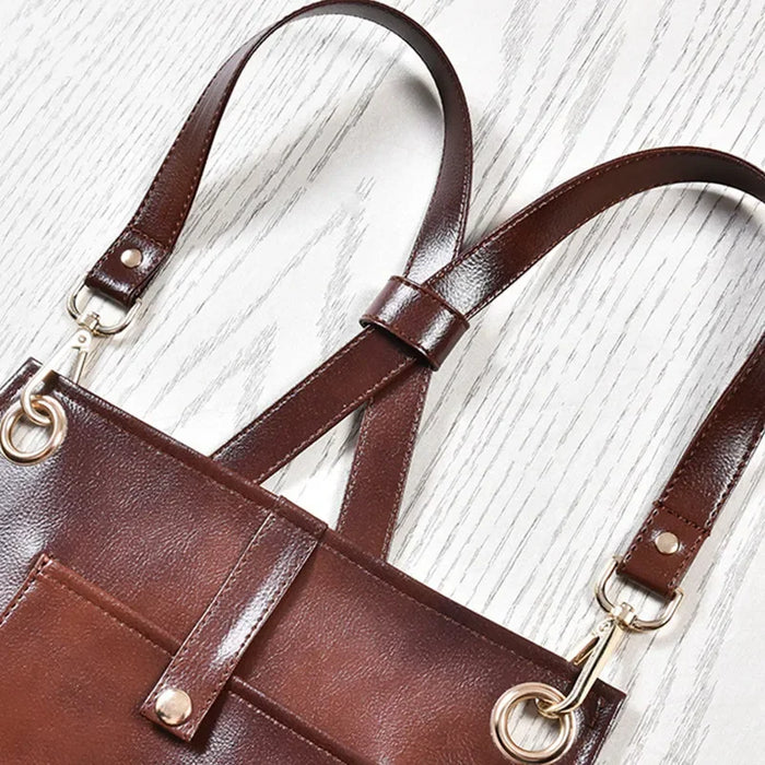 Barbershop apron PU leather crossback coffee waterproof salon bistro uniform for hairdressers