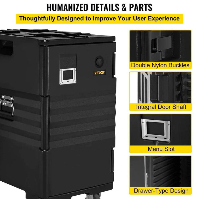 Specifications: LLDPE plastic + Polyurethane, 4-6 hours temp retention for hot food