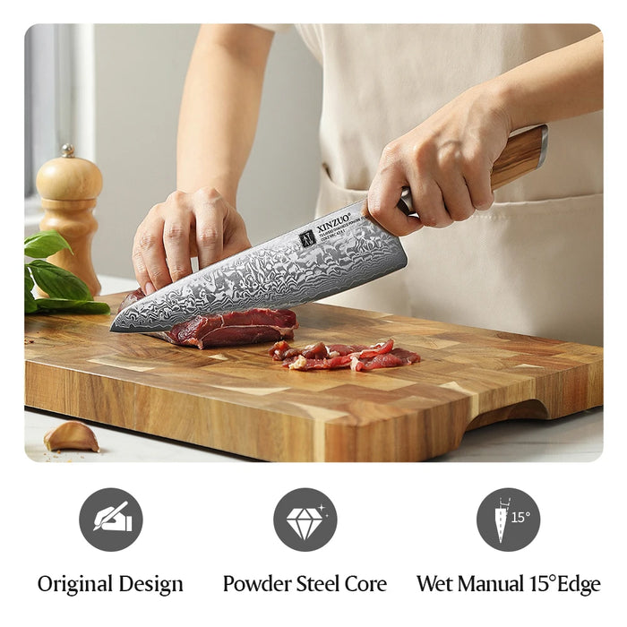 Professional 8.5" Damascus Kitchen Knife with Copper Rivets