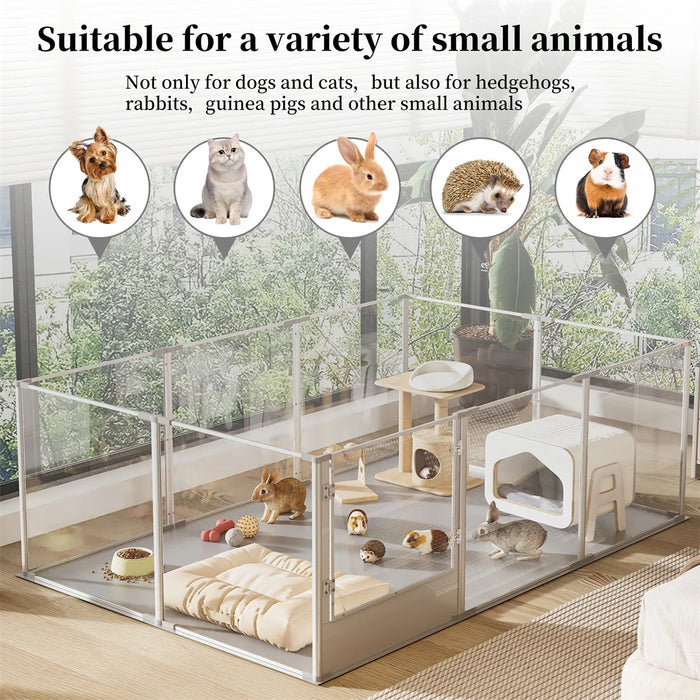 10-Panel Clear Acrylic Dog Playpen with Waterproof Pad
