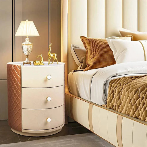 Fully Assembled Modern Round Nightstand Bedside Table with 3 Storage Drawers, Ready to Use Right out of the Box